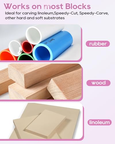 UCEC Linocut Carving Kit – 6-Blade Carving Kit for Stamp Making, Linocut Tools for Block Printing & Printmaking – Ergonomic Handle, Portable Design (Pink) - color: 1pc Linoleum Knife(pink)