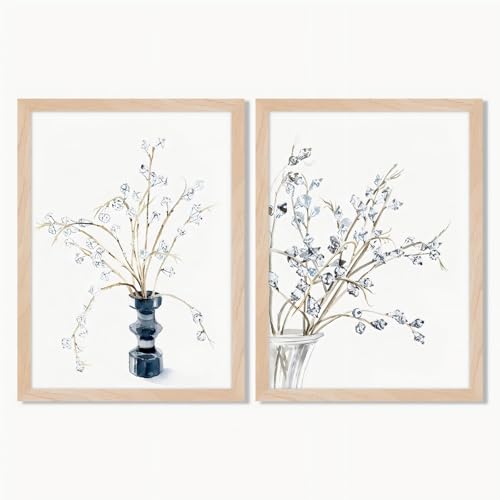 Framed Watercolor Floral Wall Art Canvas Print Minimalist Flower Painting with Solid Wood Frame & Acrylic Cover, Neutral Botanical Picture for Living Room Bedroom Modern Home Decor 12x16IN - color: Eucalyptus fruit, size: 16"L x 12"W