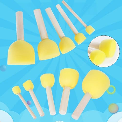 10 Pcs Round Painting Sponges Foam Brushes Foam Stencil Sponge Daubers Wood Handle Sponge Brush Painting Sponge Sticks Tools