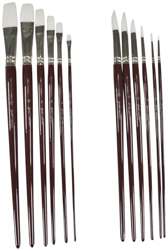 Sax Optimum White Synthetic Taklon Paint Brushes, Assorted Sizes, Red, Set of 72
