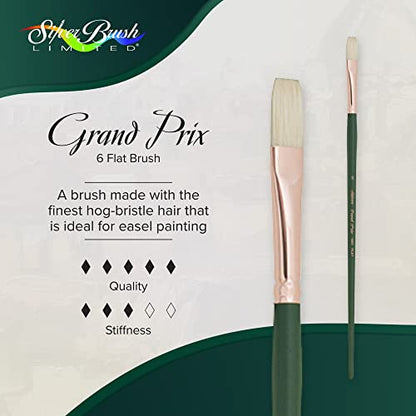 Silver Brush Limited 1001 Grand Prix Flat Brush for Oil Paintings, Size 6, Long Handle - size: Size 6