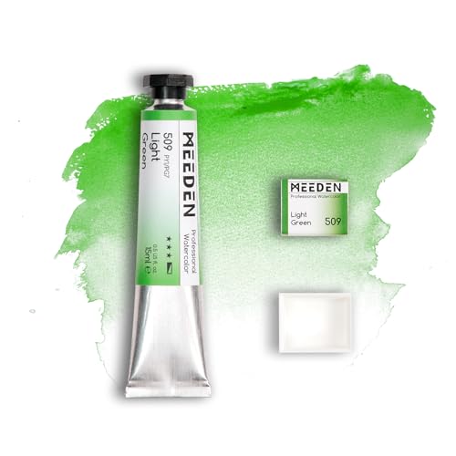 MEEDEN Professional Artist Watercolor Paint: Light Green - 15ml/0.5oz Water Color Tube, Semi-Moist Pigment Half Pan and Empty Matching Half Pan for Artists Pros - color: Light Green