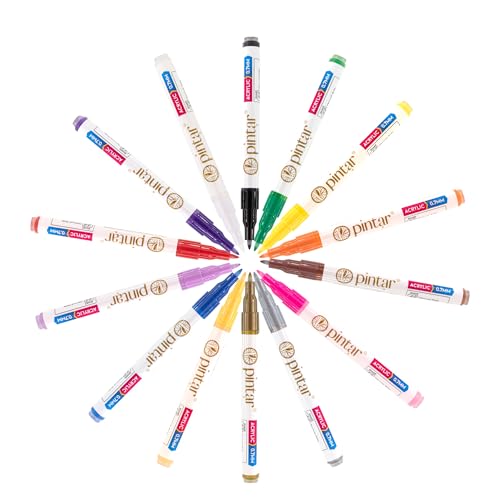 PINTAR Acrylic Paint Pens, 14 Pack, Extra Fine 0.7mm Japanese Tip Paint Markers for Rock Painting, Wood, Glass, Ceramic, Leather, Shoes, Canvas, Multi Surface Quick Dry Japanese Opaque Ink Marker Set - size: .7mm