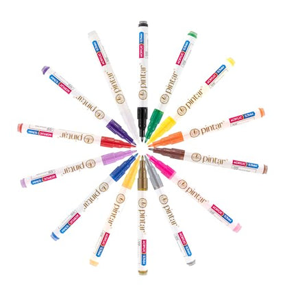 PINTAR Acrylic Paint Pens, 14 Pack, Extra Fine 0.7mm Japanese Tip Paint Markers for Rock Painting, Wood, Glass, Ceramic, Leather, Shoes, Canvas, Multi Surface Quick Dry Japanese Opaque Ink Marker Set - size: .7mm