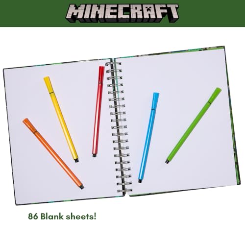 Minecraft Sketchbook for Kids with Washable Markers, 86 Blank Pages Spiral Bound, Green - color: Minecraft