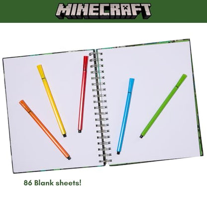 Minecraft Sketchbook for Kids with Washable Markers, 86 Blank Pages Spiral Bound, Green - color: Minecraft