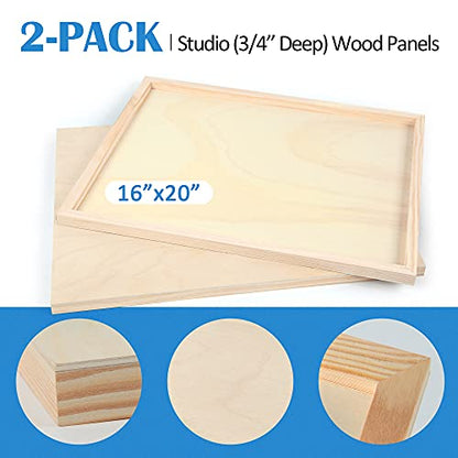 Unfinished Birch Wood Canvas Panels Kit, Falling in Art 2 Pack of 16x20’’ Studio 3/4’’ Deep Cradle Boards for Pouring Art, Crafts, Painting, and More - size: 16*20 2-pack
