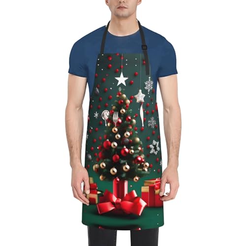 Cartoon heart sun Heavy Duty Waterproof Apron with Pockets for AdultsResistant Grilling, Gardening, Painting - color: Round Ball Christmas Tree