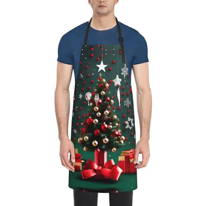 Cartoon heart sun Heavy Duty Waterproof Apron with Pockets for AdultsResistant Grilling, Gardening, Painting - color: Round Ball Christmas Tree
