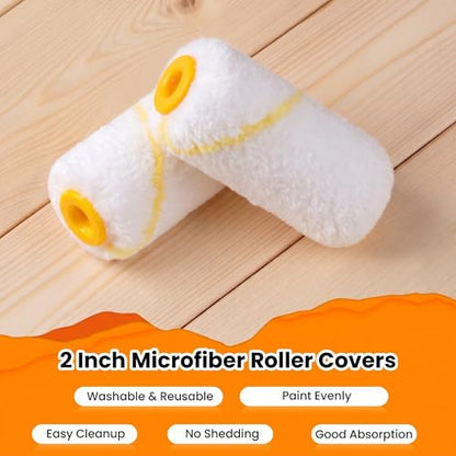 Paint Roller Covers, 12 Pack, 2 Inch Mini Rollers for Painting, 3/8" Nap Microfiber Covers, Small Roller Covers, House Painting Supplies for Walls, Window Frame, Cabinets & DIY Projects
