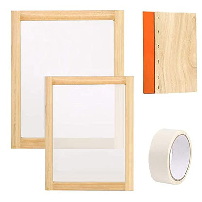 Cayway Screen Printing Kit, 2 PCS Wood Silk Screen Printing Frame with Mesh, Screen Printing Squeegees, Mask Tape for Screen Printing - color: Style 4