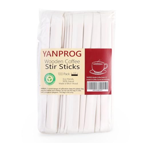 Wooden Coffee Stirrers Individually Wrapped 5.5" Coffee Stir Sticks 100 Pcs, Natural Birch Round End Thick Birch Wood Eco-Friendly Suitable for Coffee, Cocktail and Hot Drinks - color: Individually Wrapped, size: 100 Pack
