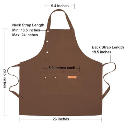 Kitchen Cooking Apron for Women Men with Big Pockets Canvas Waterproof Aprons for Server Pottery Artist Chef Apron - color: Brown