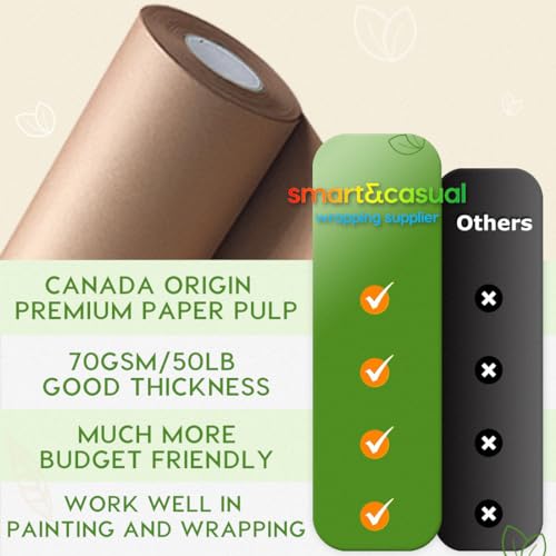 SMART&CASUAL 17.8"×3,600"(300') Brown Kraft Wrapping Paper for Craft Gift Bulletin Board Banner Bouquet Flower Table Covering Packing Shipping Moving 70GSM 50LB - color: Brown, size: 17.8" x 3600"