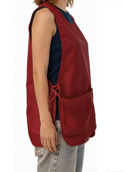 Large Smock Cobbler Apron for Men & Women, Adjustable Side Ties & 2 Pockets - color: Wine Red
