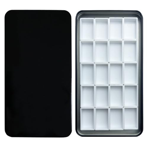 FCLUB Watercolor Tin Palette with 20Pcs Empty Full Pans, Magnetic Squares | Lightweight Paint Tray Palettes, With 3ml Pans and 3M Magnetic Squares, DIY Art Palettes, Paint Holder, Painting Palette - color: Black, size: Pack of 20 Full Pans