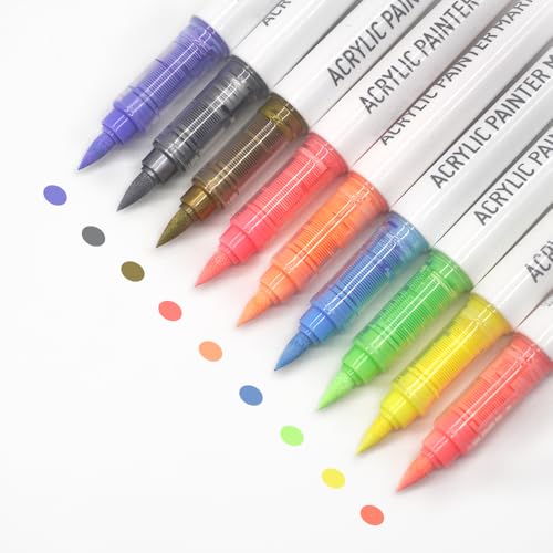 Water Based Acrylic Paint Markers, 9 Colors Acrylic Paint Pens Set with Soft Brush Tip, Marker Pen for Rock Painting, Egg, Wood, Glass, Paper, Mugs, Acrylic Painter Ink (Dopamine Series) - color: Dopamine Series
