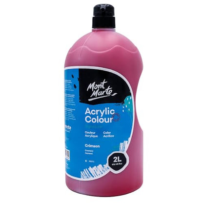 Mont Marte Discovery School Acrylic, Crimson, 1/2 Gallon (2 Liter). Ideal for Students and Artists. Excellent Coverage and Fast Drying. Pump Lid Included. - color: Crimson