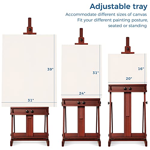 VISWIN Large H-Frame Easel for Painting 53"-91" H, Adjustable Solid Beech Wood Heavy Duty Easel Stand with Storage Tray, Hold Canvas up to 78", Art Easel for Adults, Artists - Walnut - color: Walnut