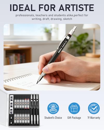 Nicpro 2mm Metal Mechanical Pencil Set with Case, 3PCS Lead Pencil Holder 2.0 mm with 144PCS Lead Refills (4H 2H HB 2B 4B 6B Color), Eraser, Sharpener for Drafting Writing Drawing Sketching - size: 3 Pack