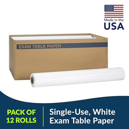 TIDI 513 Avalon Exam Table Paper, White, 18” x 225’ (Pack of 12) ― Standard Smooth Paper ― Hygienic Barrier ― for Medical Offices, Exam Rooms, Daycare Centers, Spas, Tattoo Studios ― Medical Supplies | Standard Smooth Paper, Hygienic Barrier, For Medical