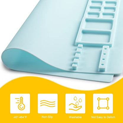 Silicone Art Mat with Cup, Painting Mat for Crafts Resin Casting, Artist Mat with Pen Holders for Kids Gift, Clay, DIY Creations and Play Doh, Christmas Gift for Kids (Blue) - color: Blue