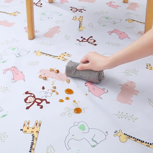Baby Splat Floor Mat for Under High Chair/Arts/Crafts, 51" Waterproof Anti-Slip Food Splash Spill Protector Mat, Washable and Table Cloth - color: Jungle Animals