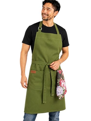 100% Cotton Kitchen Apron with 2 Pockets – Adjustable Chef Apron for Cooking Baking BBQ – Unisex Apron - color: Pine, size: Standard
