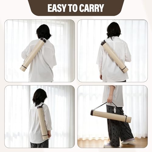 DEWEL Adjustable Poster Tube 24.5"-42", Waterproof Plastic Document Storage Tube Telescoping Carrying Case, Light Resistant Drawing Tube Painting Picture Tube Holder (Beige-Large Size) - color: Beige (Polygon), size: Large