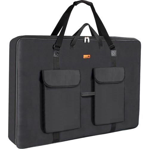 TreochtFUN Art Portfolio Bag 36 x 48 in - Waterproof Artist Carrying Bag Soft Side Sturdy with Strap, Heavy Duty Storage for Artwork Drawing Canvas Poster,(Black) - size: 36 x 48