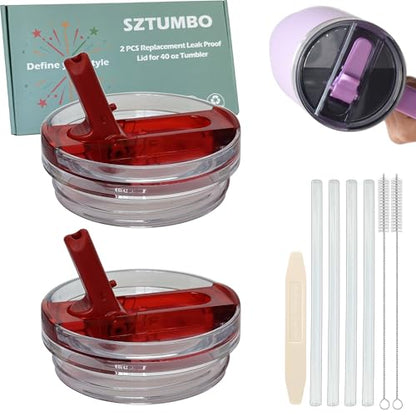 2 Pcs Detachable Flip Straw Lid for Stanley 40oz Quencher ProTour,100% Leak-proof Lid for Stanely 40oz Cup Accessories,Spill Proof and Splash Resistant Tumbler Cover(Red) - color: Red