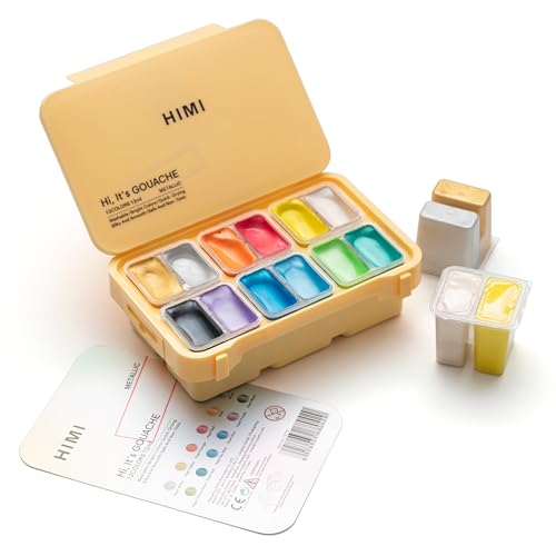 HIMI Metallic Jelly Gouache Paint Set, 12 Colors 12g, Jelly Cup Design, Travel carry, Gouache Paint Non Toxic for Canvas and Paper, Art Supplies for Professionals and Beginner - color: Metallic