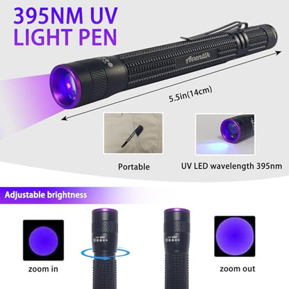 Riverruns UV Clear Glue Thick Thin Flew+UV Power 395nm Zoomable Pen Light for UV Glue Curing,Heads Bodies and Wings, Small Mini Stylus, IPX5 Water-Resistant