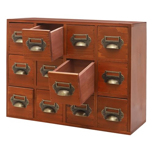 Desk Drawer Organizer | 12 Drawers Apothecary Cabinet | Apothecary Supplies Vintage Chests | Desktop Chest Drawer | Wooden Desk Drawer Organizer for Tea Collection, Stationery (Brown-12 Drawers) - color: Brown-12 Drawers
