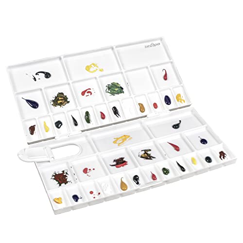 ZAHEPA Paint Tray, Large Paint Palette Box with Thumb Hole, Plastic Paint Tray Palette with 41 Compartments, 24 Wells & 12 Mixing Areas, Watercolor Mixing Tray with Plastic Lid Art Palette for Artists - style: Rectangle - 41 Compartments
