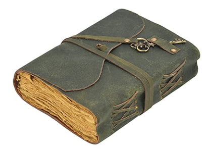 Leather Journal Writing Notebook - Antique Handmade Leather Bound journal with deckle edge paper For Men And Women Diary Large 7.5" X 5.5" Inches, Gift For Art Sketchbook, Travel Diary And Notebooks To Write In (7.5" X 5.5") (9" X 6") - size: 9" X 6"