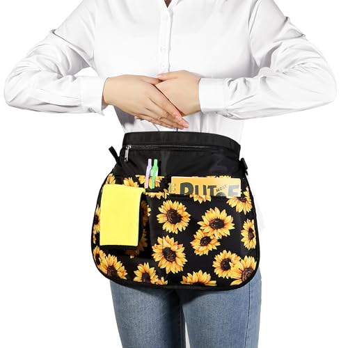 Waterproof Server Apron for Women with 5 Pockets,Quickly Put on and Take off Waitress Aprons,Work Apron for Bartender Barista - color: Sunflower