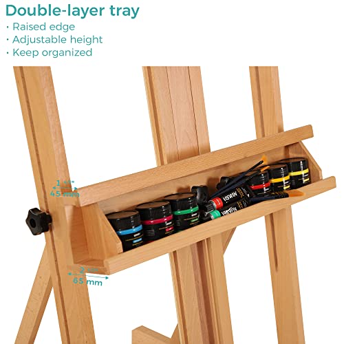 VISWIN Large H-Frame Easel for Painting 53"-91" H, Adjustable Solid Beech Wood Heavy Duty Easel Stand with Storage Tray, Hold Canvas up to 78", Art Easel for Adults, Artists - Natural - color: Natural
