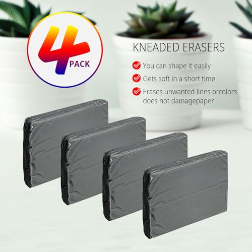 4 Pack Kneaded Eraser, Artist Eraser, Erasers for Drawing, Brighten Your Sketches and Drawings,1.45x1.35x0.32in,Grey