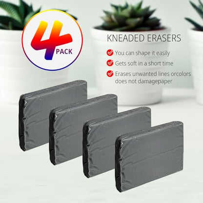 4 Pack Kneaded Eraser, Artist Eraser, Erasers for Drawing, Brighten Your Sketches and Drawings,1.45x1.35x0.32in,Grey