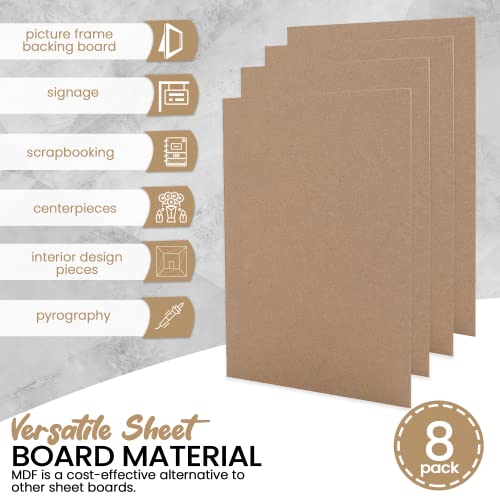 (8-Pack) CalPalmy 8” x 10” MDF Boards - 2mm Thick Boards for Carpentry, Interior Design, Hobby Crafts, and More - with Smooth, Unfinished Sides and Sanded Edges - size: 8 x 10 x 0.08" (8 Pack)