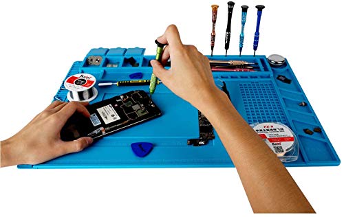 Kaisiking S-160 Silicone Repair Mat with Magnetic Feature, 2 ESD Tweezers and Anti-Static Wrist Strap for Electronics Soldering, 17.8 x 11.8 inch - color: 160 Soldering Mat Kit