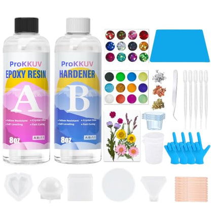 Resin Art Kit for Beginners 16oz Crystal Clear Epoxy Craft Set with Molds & Glitter Complete DIY Resin Supplies for Perfect Starter Kit for Jewelry, Coasters & Creative Gifts - size: 16 OZ kits