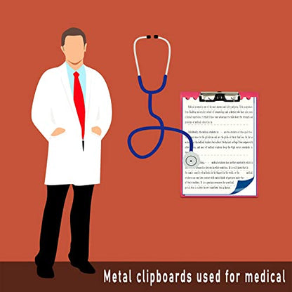 Aluminum Metal Clipboard Stainless Hangable Pen Holder Low-Profile Clip Board Size A4 9" x 12.6" with Sticky Note for School Office Business Medical Professionals Workshop Factory (Red, Aluminum-A4) - style: Red
