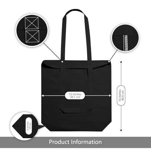 TOPDesign 24-Pack Cotton Tote Bags with 4" Gusset, 15"x16"x4" Economical Lightweight Reusable Grocery Shopping Cloth Bags, Bulk Blank Plain Totes for DIY, Vinyl, Sublimation, Gift (Black) - color: Black