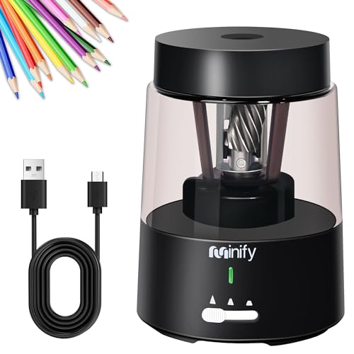 Pencil Sharpener Electric Pencil Sharpener Heavy Duty Blade Rechargeable Battery Powered Pencil Sharpeners for 6-8mm Colored Pencils Auto Stop Fast Sharpen in 3s (Black) - color: Black