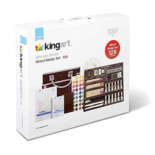 KINGART 150 Ultimate Series 128 Pc. Mixed Media Art Set Includes Paints, Markers, Color Pencils and Paper Pads in a Black Travel Tote Bag, Beginner to Professional, Great Gift, 128 Pc.