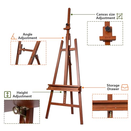 DJAR Large Floor Studio Art Easel for Painting, Sturdy and Durable, Walnut | Adjustable Artist Easel with Storage Tray, Holds canvases up to 49", Solid Beech Wood Display Stand for Adults & Beginners - style: Walnut A-Frame Easel