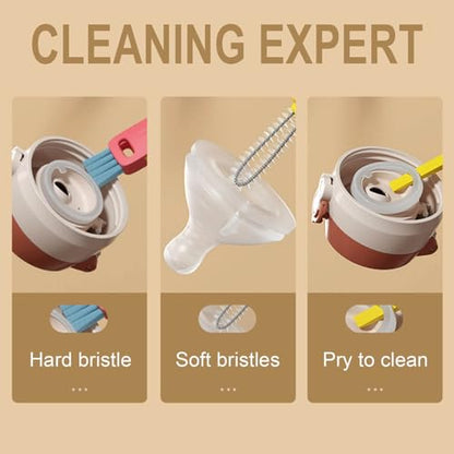 3 in 1 Cup Lid Cleaning Brush,Crevice Cleaning Brush Set for Baby Bottle Gap Tight Spaces Cup,3 in 1 Bottle Cleaning Brush Set Multifunctional Cleaning Brush Portable Cup Lid Cleaner(White) - color: White
