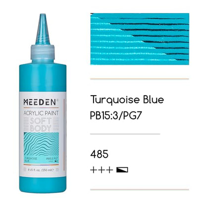 MEEDEN Turquoise Blue Acrylic Paint: Matte Finish 250ml/8.45oz Soft Body Bulk Acrylic Colors in Matte Finish - Fluid Flow Art Paints for Artists Canvas Painting - color: Turquoise Blue